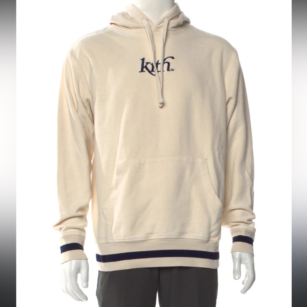 Kith Cream Hoodie with Black Stripes unisex - measurements included